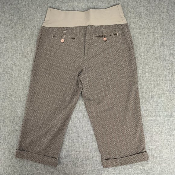DUO Maternity Plaid Cropped Dressy Pants Medium Stretch Black Tan - Picture 9 of 12